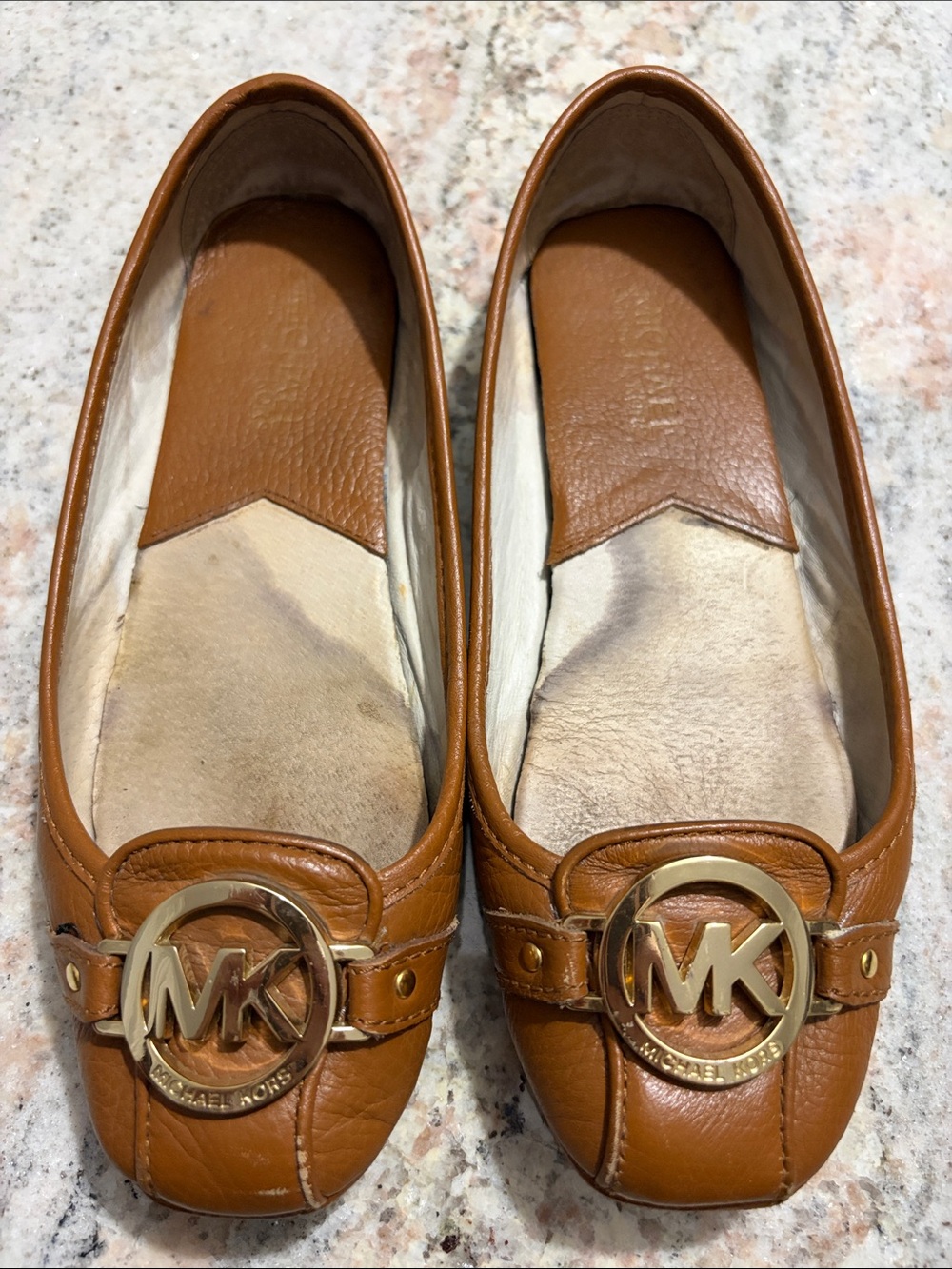 Michael Kors Cognac Leather MK Logo Loafers